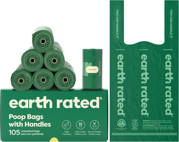 Earth Rated Dog Poo Bags with Handles Value Pack, Easy Tie and Guaranteed Leakproof, Lavender, 600 Handle Bags