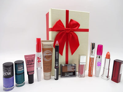 Maybelline 10Pc Make up Beauty Box Gift Set for Her, Free 24H Lipstick Included