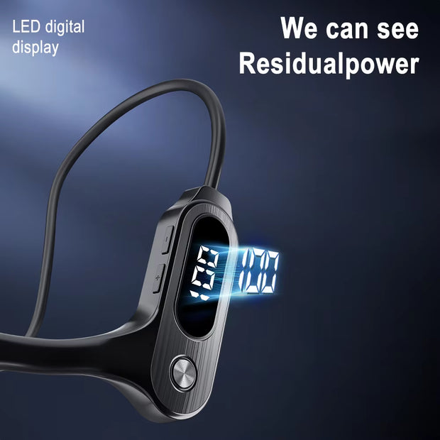 V30 Bone Conduction Wireless Earphone Bluetooth 5.3 Sports Headphone with LED Display Ear-Hanging Headset for Running Exercising