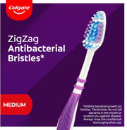 Colgate Zig Zag Medium Manual Toothbrush Pack of 3, Multi Angle Cross Bristles with Flexible Neck for Gum Comfort, 3 Count (Pack of 1)