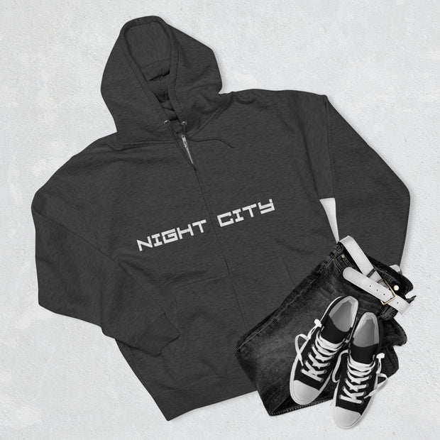 Cyberpunk style city skyline zip hoodie