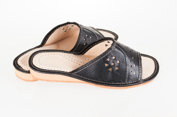 Lady'S Women Flip Flop Leather Slippers Orthopedic Insole Shoes Sandals Black