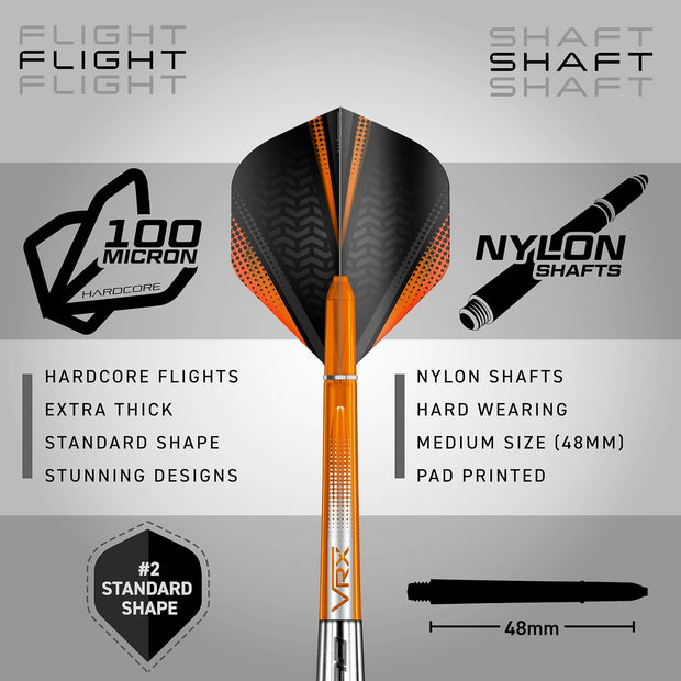 RED DRAGON Amberjack Tungsten Darts Set with Darts Flights & Dart Stems (Shafts) – Professional 90% Tungsten Premium Darts Set – Available in 22G, 23G, 24G, 25G, 26G, 27G, 28G, 30G
