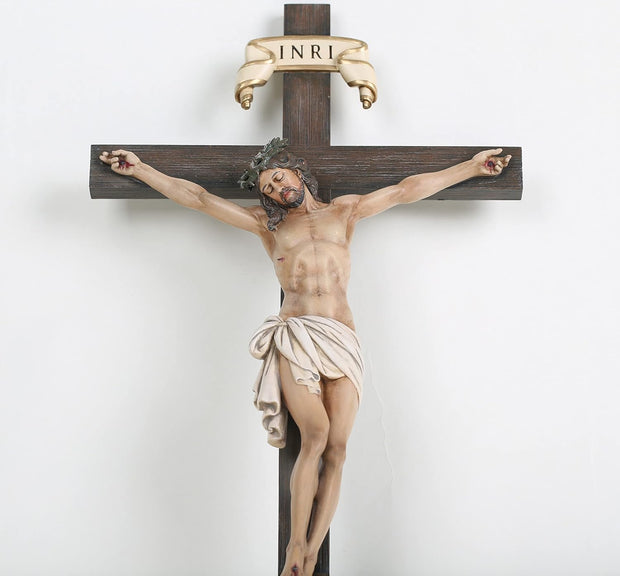 BC Catholic Crucifix Wall Cross 16" H Jesus Christ Indoor Home Decor Religious Collectable Gifts Renaissance Sculpture Handmade by Buildclassic