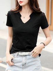 2024 Summer Bamboo Cotton T-Shirt Cotton Women V-Neck Soft Tshirts Female Basic Fashion Classic S-3XL Ladies Tops