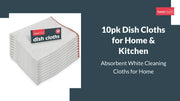 10Pk Dish Cloths White Cotton Dishcloth Kitchen Cleaning Drying Absorbent Towels