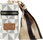 Adorila Mini Leather Lip Gloss Case, Travel Lipstick Bag with Keychain, Brown