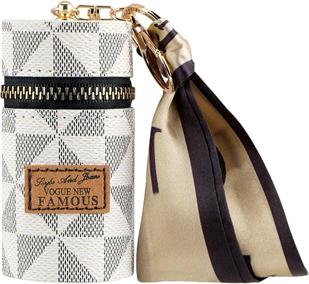 Adorila Mini Leather Lip Gloss Case, Travel Lipstick Bag with Keychain, Brown