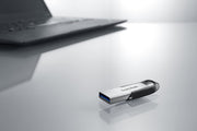 Sandisk 128GB Ultra Flair USB 3.0 Flash Drive USB Stick, Memory Stick with Transfer Speeds up to 150 Mb/S, Password Protection, Durable, Sleek Metal Casing Silver/Black