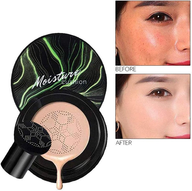 2PCS Mushroom Head Air Cushion CC Cream Natural Moisturizing Full Coverage Foundation Brightening Pigment BB Cream Matte Foundation Set Gift for Women (Natural)
