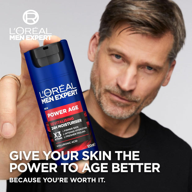 L'Oreal Men Expert Power Age Moisturiser, Hydrating & Revitalising Hyaluronic Acid Moisturiser for Men, Designed for Ageing, Dry & Dull Skin 100Ml, 1