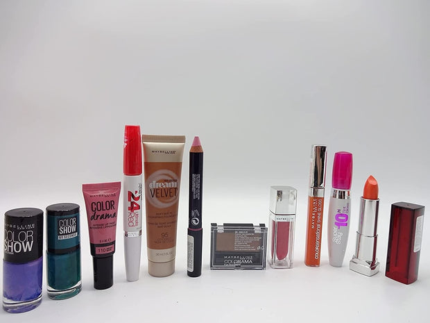Maybelline 10Pc Make up Beauty Box Gift Set for Her, Free 24H Lipstick Included