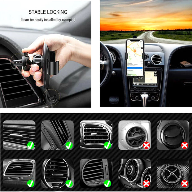 Qi Wireless Fast Charger Car Mount Air Vent Gravity Mobile Phone Holder Charging Stand for Iphone 14 13 12 11 Pro Xiaomi Samsung
