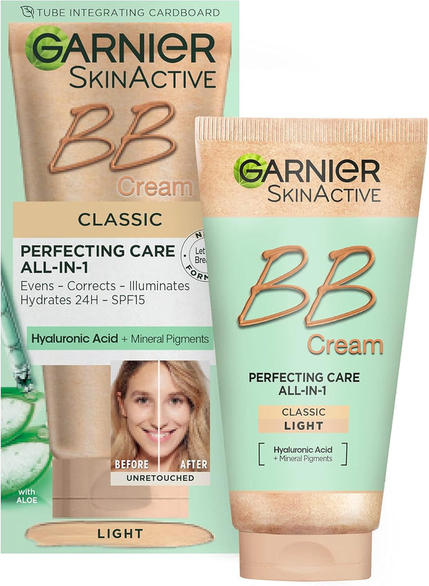 Garnier Skinactive Classic Perfecting All-In-1 BB Cream, Shade Classic Medium, Tinted Moisturiser SPF 15, Brightens and Evens Skin, with Hyaluronic Acid, Aloe & Mineral Pigments, 50 Ml , Pack of 1