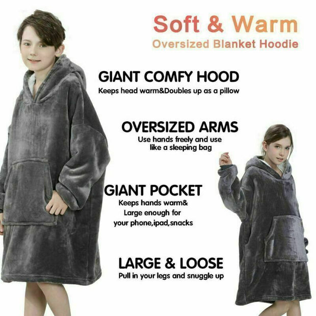 Hooded Snuggle Blanket Super Soft Oodie Winter Warm Wearable Hoodie Robe Comfort
