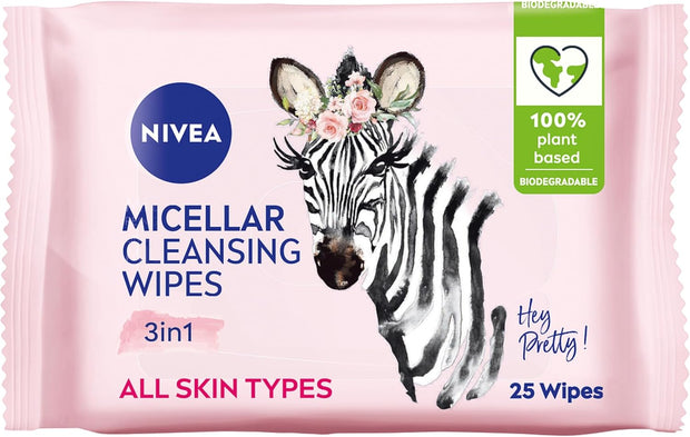 Limited Edition Micellar Cleansing Wipes (25Pcs), Biodegradable Wipes with Micellar Technology, Facial Wipes Effectively Removes Waterproof Make-Up and Mascara