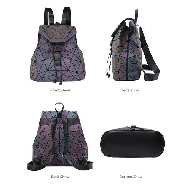 Fashion Geometric Luminous Purses and Handbags for Women Fashion Reflective Crossbody Bag Backpacks Wallet Clutch 3 Piece Sets