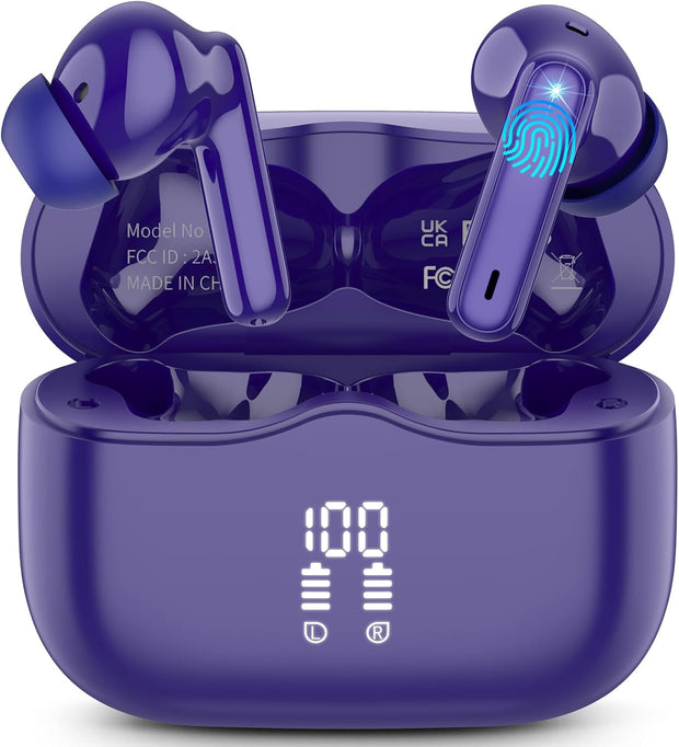 Wireless Earbuds, Bluetooth 5.3 Headphones in Ear with Hifi Stereo Deep Bass, 4 ENC Noise Cancelling Mic Wireless Earphones 40H Playtime, Bluetooth Earbuds Dual LED Display, IP7 Waterproof, USB-C