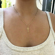 Christian Religious Silver Gold Chain Pendant Charm Small Cross Necklace Choker