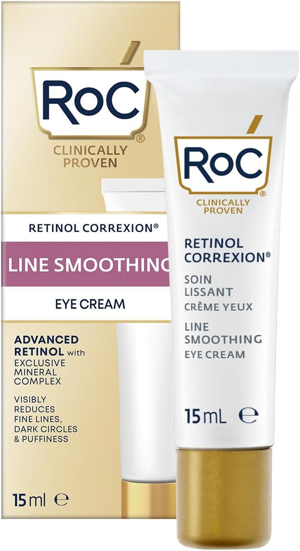 Roc Retinol Correxion Line Smoothing Eye Cream, Reduces Puffiness & Dark Circles, anti Wrinkle & anti Aging Treatment for the Delicate Eye Area - 15Ml