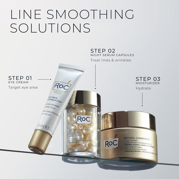 Roc Retinol Correxion Line Smoothing Eye Cream, Reduces Puffiness & Dark Circles, anti Wrinkle & anti Aging Treatment for the Delicate Eye Area - 15Ml