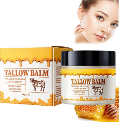 Tallow Honey Balm Face Cream,Tallow and Honey Balm Moisturiser Face Women,Natural Moisturizes Honey Tallow Balm for Cracked Skin,Moisturiser for Dry Skin,Face & Body Tallow Honey Body Lotion