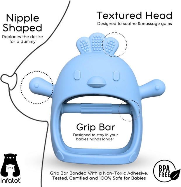 ® Teething Toys for Baby - Baby Teether, New Infant Silicone Chipmunk Teether Mitten Baby Teething Glove Prevents Finger Sucking, Teethers for Babies, Teething Mitten for Babies - CM Blue