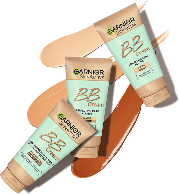 Garnier Skinactive Classic Perfecting All-In-1 BB Cream, Shade Classic Medium, Tinted Moisturiser SPF 15, Brightens and Evens Skin, with Hyaluronic Acid, Aloe & Mineral Pigments, 50 Ml , Pack of 1