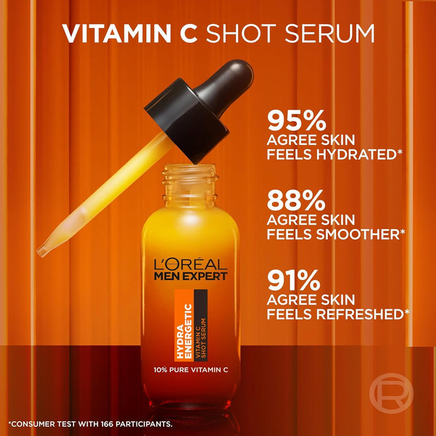 L'Oréal Men Expert Hydra Energetic, 10% Pure Vitamin C Shot Serum, for Brighter, Smoother and Refreshed Skin, 30Ml
