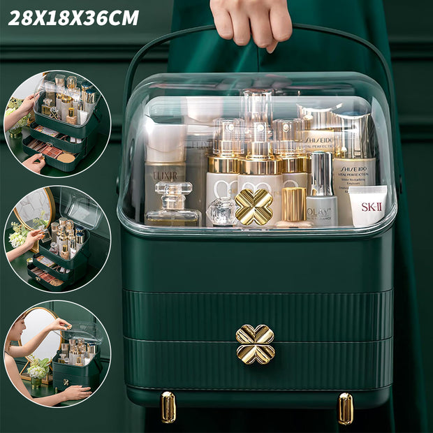 Xlarge Cosmetic Skincare Organiser Tabletop Make-Up Storage Case 2 Drawers Box