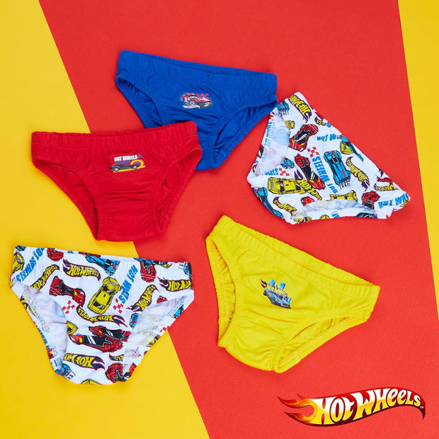 Hot Wheels Boys Underwear Briefs, Comfy Breathable Cotton Pants for Kids - Pack of 5