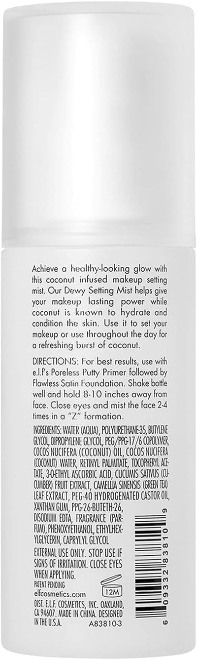 E.L.F. Dewy Coconut Setting Mist, Makeup Setting Spray, Hydrates & Conditions Skin, 2.7 Fl Oz (80Ml)