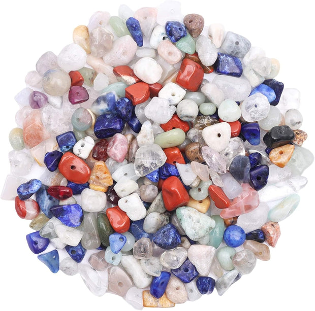 500Pcs 7 Chakra Crystal Chips, 5-8Mm Gemstone Beads, Irregular Natural Crystal Beads for Jewellery Making, Drilled Tumbled Chips for Bracelet Making
