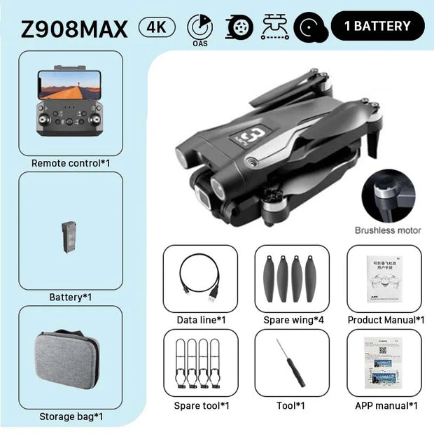 MINI Z908Pro Max Drone 4K ESC Professional WIFI FPV Dron Obstacle Avoidance Brushless Four-Axis Folding RC Quadcopter Toys