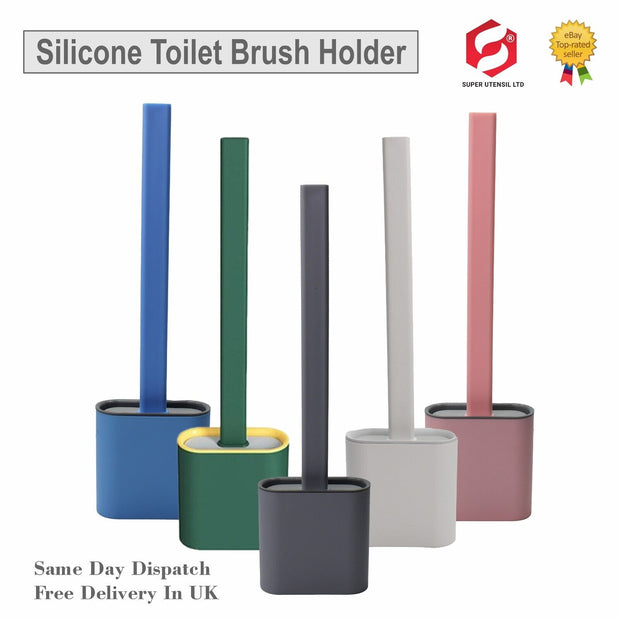 Toilet Brush & Toilet Brush Holdersilicone Soft TPR Cleaning Brush Full Set 2PK