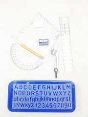 10Pcs Maths Geometry Compass Set School Ruler Protector Square Tin Case Stencil
