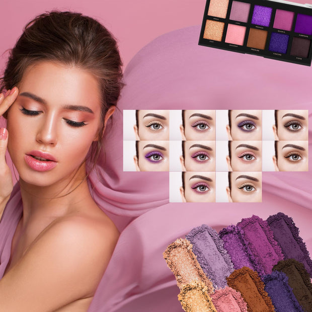 Profusion Cosmetics Violets 10 Shade Eyeshadow Palette (Blendable Multi-Finish Array of Orchid to Lavender and Violet Hues)