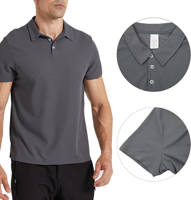 Mens Polo Shirts Waffle Golf Short Sleeve Tops Lightweight Golf Casual Collared Tops Breathable Classic Work Shirts