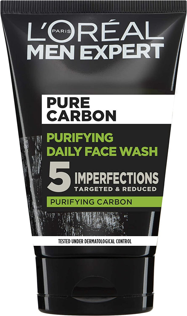 L'Oreal Paris Men Expert Face Wash Pure Charcoal, Glycerin, and Salicylic Acid - Blackhead Cleanser for Men, 100 Ml (Pack of 1)