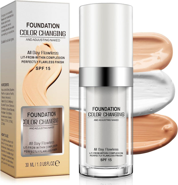 2 Pack TLM Colour Changing Foundation,Colour Changing Mature Skin Foundation,Tlm Foundation Colour Change Uk Mature Skin,Naturally Moisturizing Sunscreen Brighten Complexion Concealer Foundation 30Ml