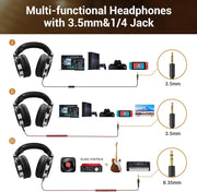 Oneodio over Ear Headphone Studio Wired Bass Headsets with 50Mm Driver, Foldable Lightweight Headphones with Shareport and Mic for DJ Recording Monitoring Mixing Podcast Guitar PC TV
