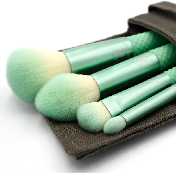 Royal & Langnickel Full Size Renew 5Pc Complete Makeup Brush Kit with Pouch Includes, Buffer, Contour, Shader, and Detail Brushes, Mint Green, BMR-CK5