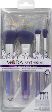 Royal & Langnickel Full Size Mythical Crystal 5Pc Makeup Brush Set with Pouch, Includes - Powder, Angle Brush, MD Shader, and Crease Brushes, Brilliant Amethyst