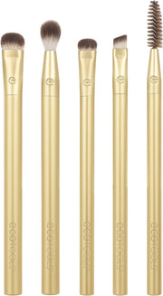 Ecotools Precious Metals Cheek & Eye Highlight Makeup Brush Kit, for Eyeshadow, Blush, & Powder Products, Eco Friendly, Vegan, Cruelty Free Face Brushes, Recycled Aluminum, Chrome, 4 Piece Set