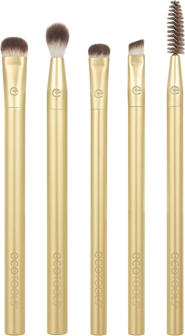 Ecotools Precious Metals Cheek & Eye Highlight Makeup Brush Kit, for Eyeshadow, Blush, & Powder Products, Eco Friendly, Vegan, Cruelty Free Face Brushes, Recycled Aluminum, Chrome, 4 Piece Set