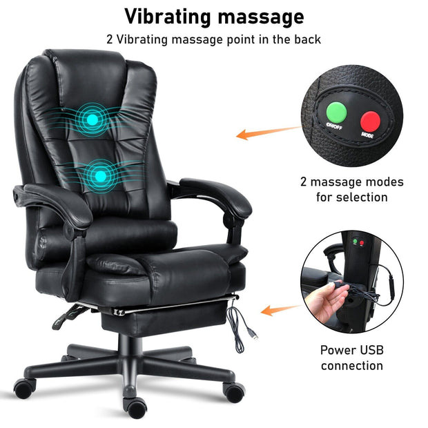 Massage Office Chair Gaming Computer Desk Swivel Recliner Chair Leather Footrest