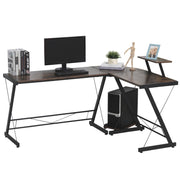L Shaped Home Office Desk Gaming Workstation with Shelf & CPU Stand Brown