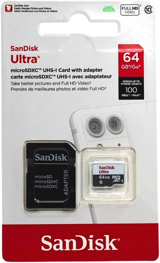 Sandisk Ultra 64 GB Microsdxc Class 10 Memory Card up to 48 Mbps - White/Grey