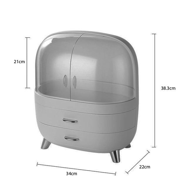 Xlarge Cosmetic Skincare Organiser Tabletop Make-Up Storage Case 2 Drawers Box