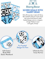 Harry Bear Boys Underwear | Football Briefs 5 Pack | Soft Cotton Boys Briefs | Ages 3 to 8 Years